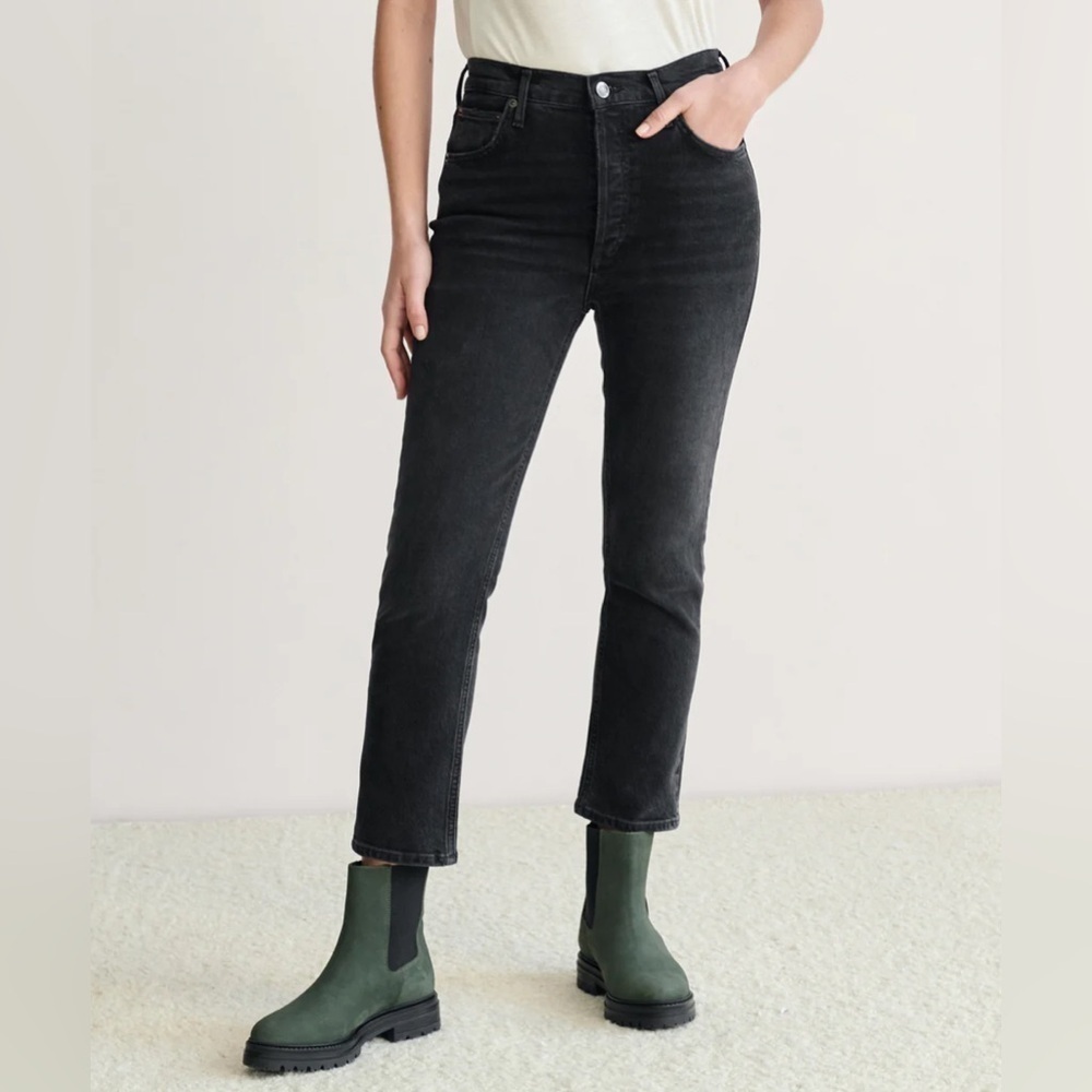 AGOLDE Riley Crop Straight Leg Jeans Panoramic Black Grey Denim Women’s 31
